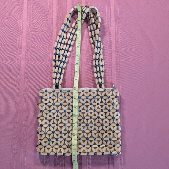 Artist Liang Quan Wooden Bead Flower Design Lined Zippered Purse - Picture 6 of 15